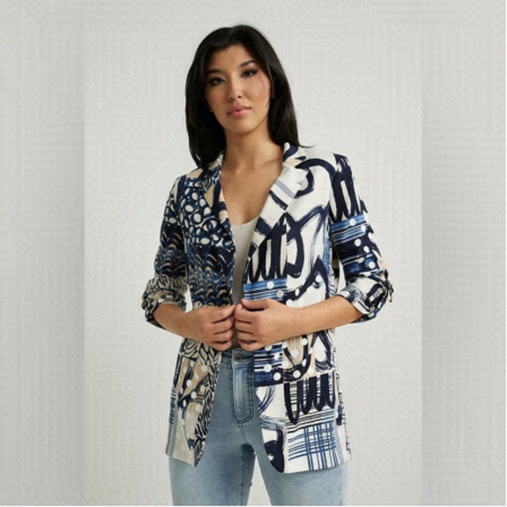 Joseph Ribkoff Navy and White Graphic Blazer
